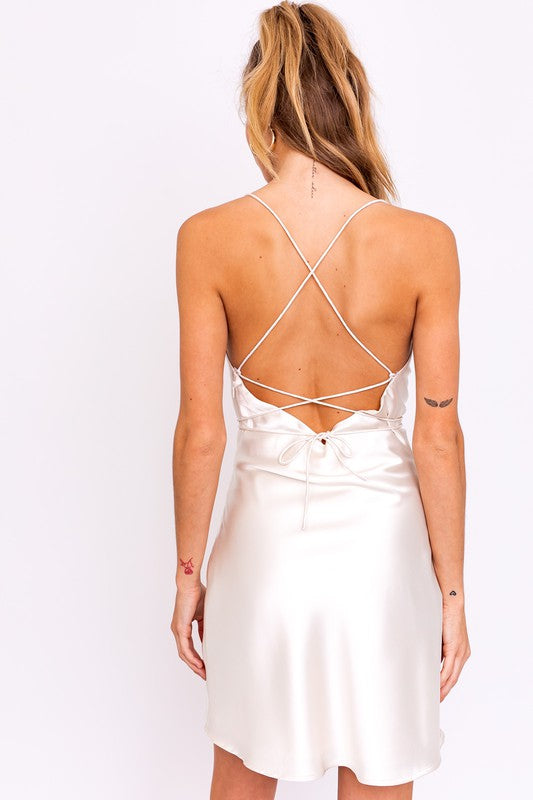 Cowl Neck Criss-Cross Strap Slip Dress