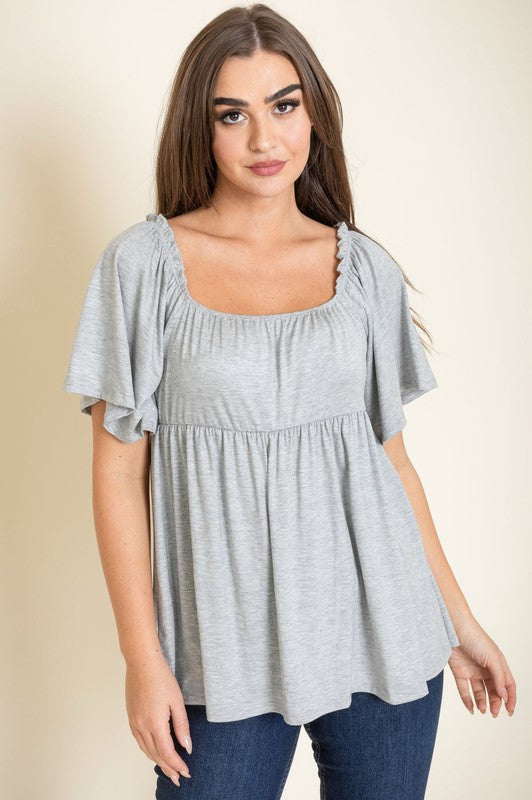 Solid Square Neck Babydoll Tunic