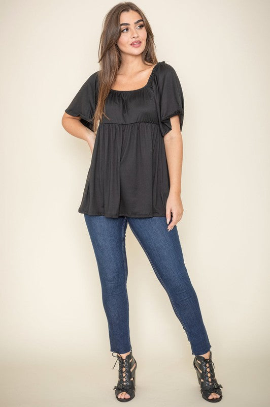 Solid Square Neck Babydoll Tunic