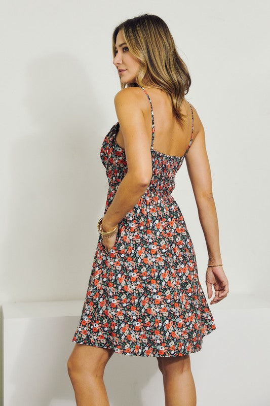 Sleeveless V-Neck Floral Dress