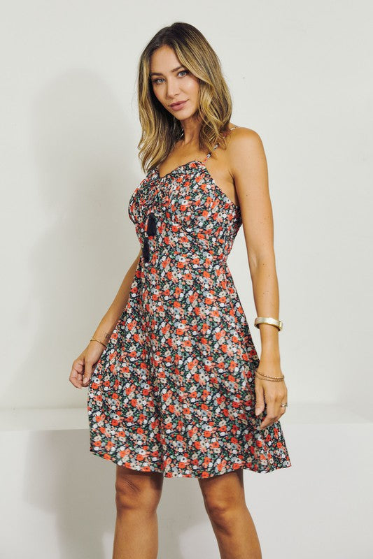 Sleeveless V-Neck Floral Dress