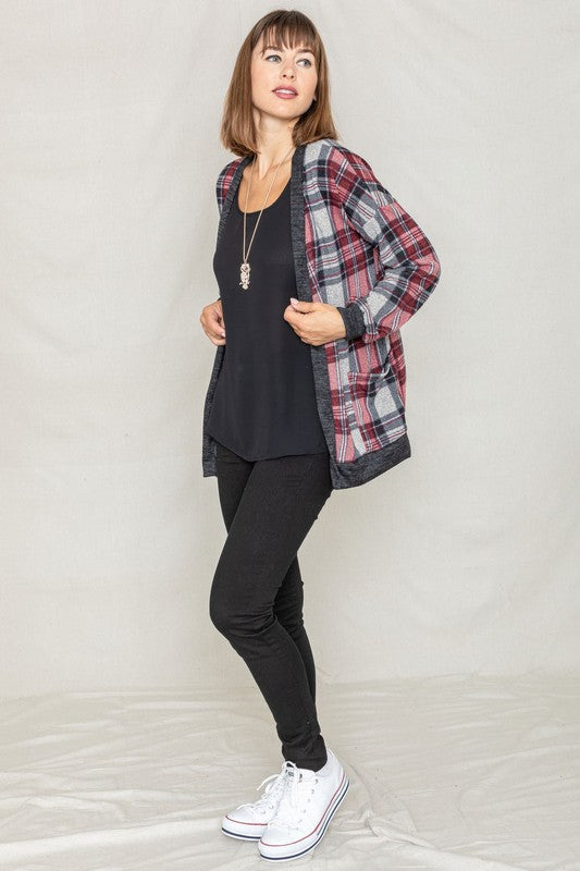 Knit Plaid Slouch Cardigan