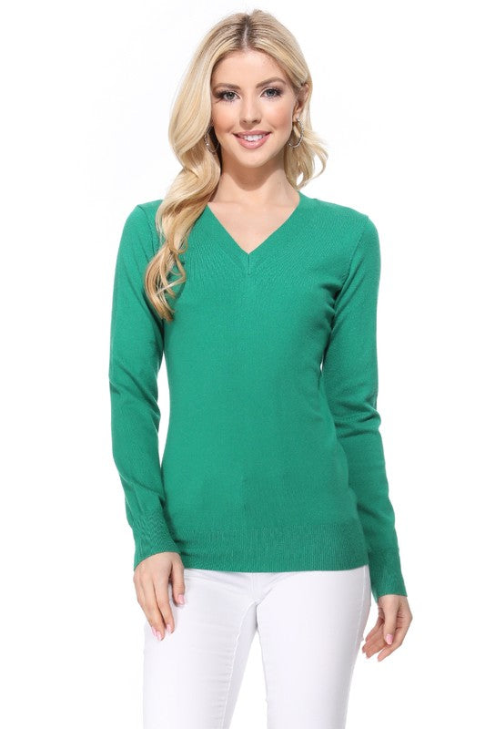 Women's Long Sleeve V-Neck Pulll Over Sweater Top