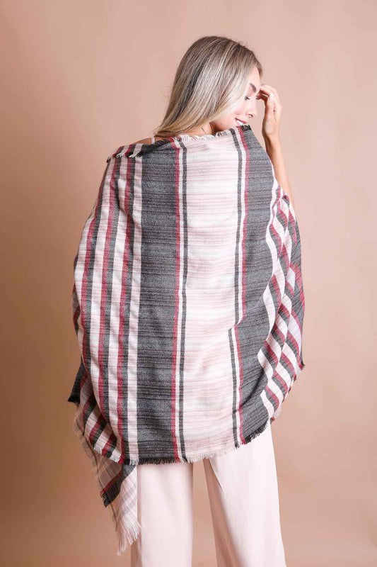 Tartan Check Pocket Frayed Edge Ruana Wrap