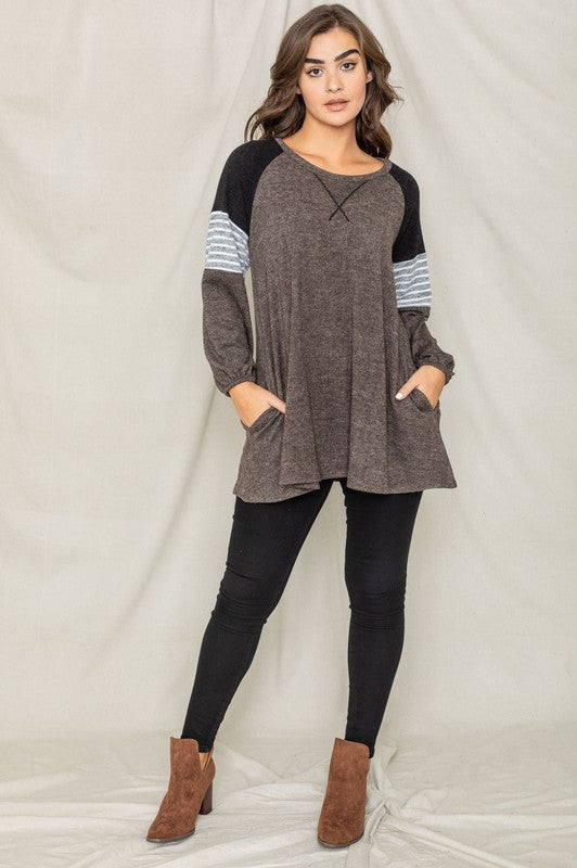 Color Block Sleeve A Line Tunic