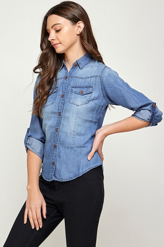 TENCEL TOP DENIM BLOUSE