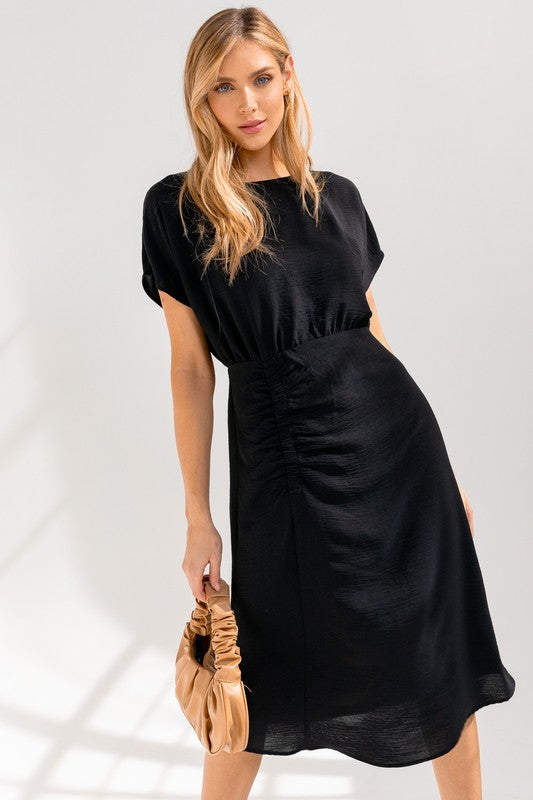 Elastic Shirring Midi Dress