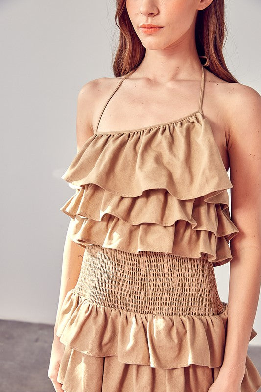 SMOCKED WAIST RUFFLE ROMPER