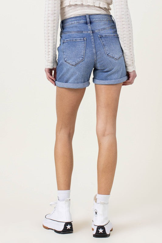 DENIM SHORTS W PIN TUCK DETAIL