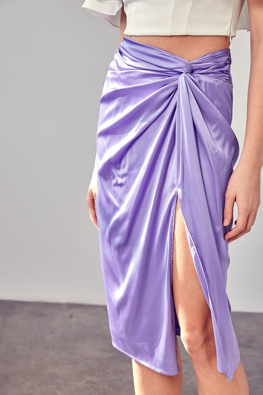 Side Gathered Slit Skirt