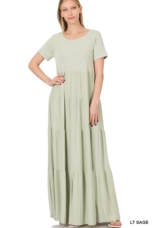 SHORT SLEEVE TIERED MAXI DRESS