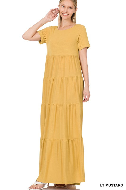 SHORT SLEEVE TIERED MAXI DRESS