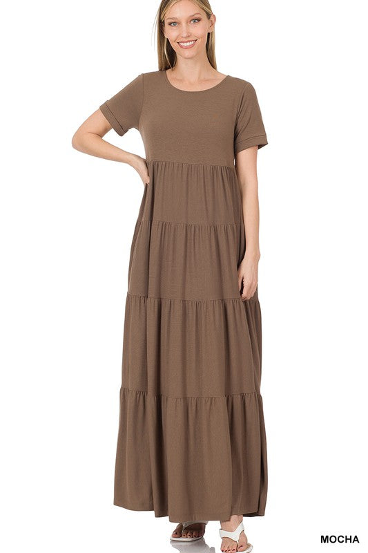 SHORT SLEEVE TIERED MAXI DRESS