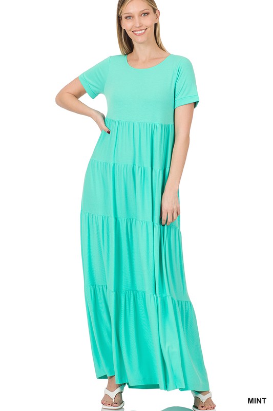 SHORT SLEEVE TIERED MAXI DRESS