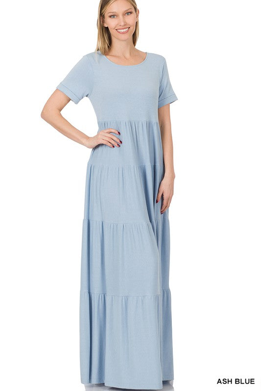 SHORT SLEEVE TIERED MAXI DRESS