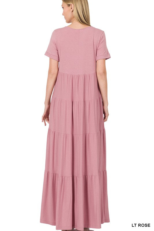 SHORT SLEEVE TIERED MAXI DRESS