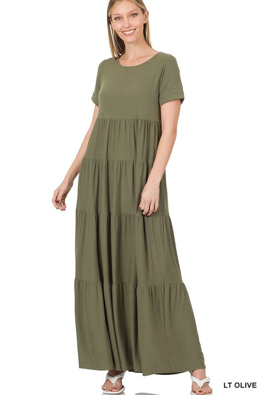 SHORT SLEEVE TIERED MAXI DRESS