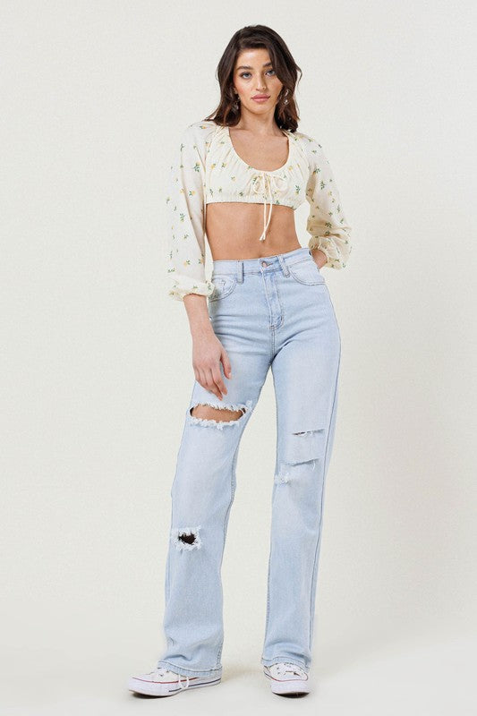 Distressed Wide Leg Jeans