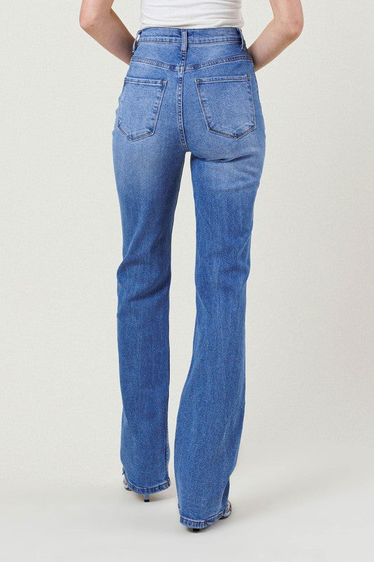 HIGH RISE DISTRESSED STRAIGHT LEG