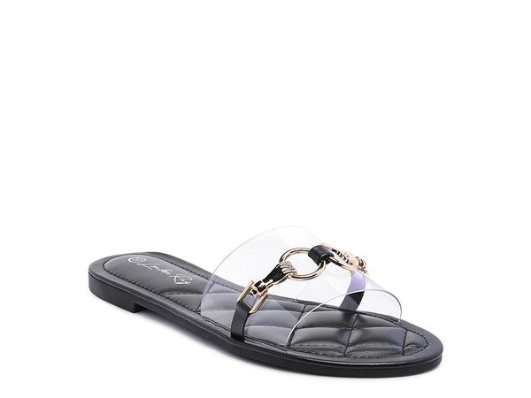 SCOTH Clear Buckled Quilted Slides