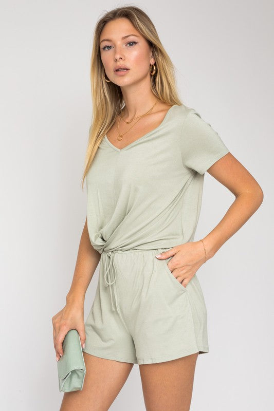 S/S V-NECK FRONT OVERLAP ROMPER