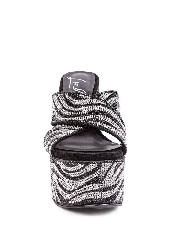 SINFUL HIGH PLATFORM PATTERNED DIAMANTE SLIDES