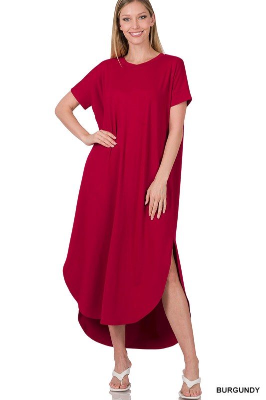 BRUSHED DTY SHORT SLEEVE MAXI DRESS