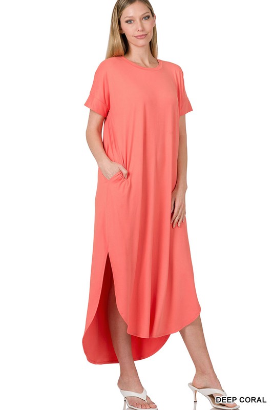 BRUSHED DTY SHORT SLEEVE MAXI DRESS