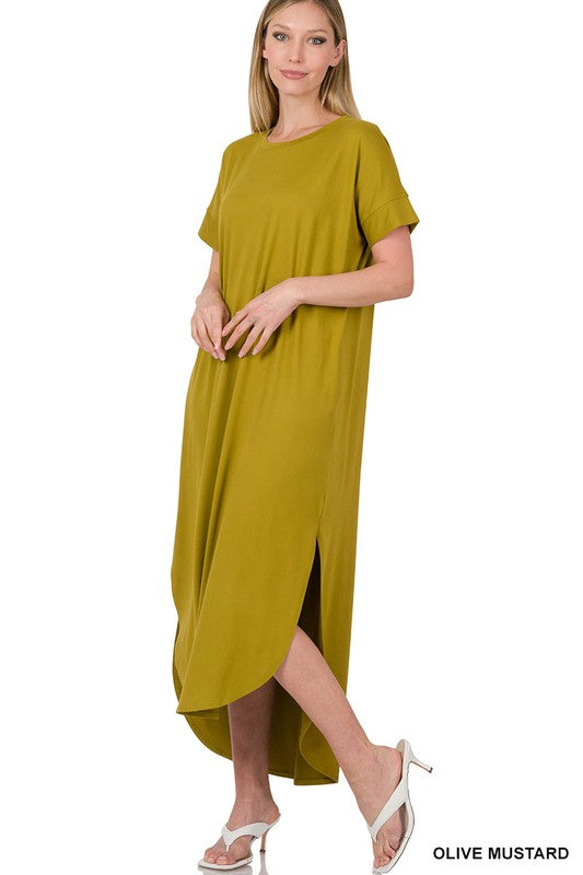 BRUSHED DTY SHORT SLEEVE MAXI DRESS