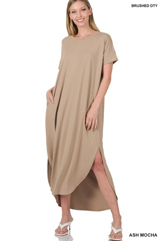 BRUSHED DTY SHORT SLEEVE MAXI DRESS