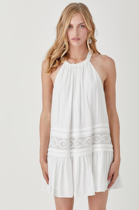 Halter Neck Trim Lace with Folded Detail Dress