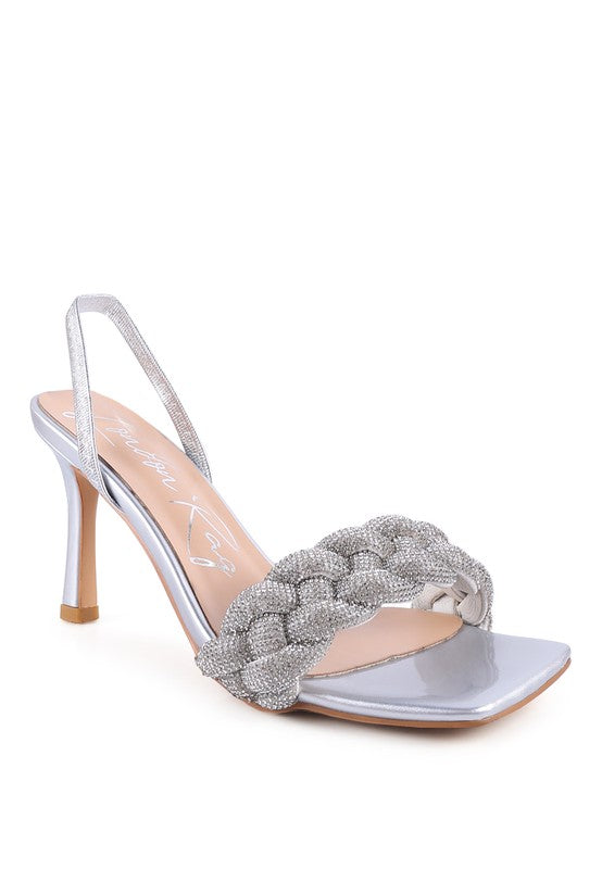 HIGH SOCIAL DIAMANTE BRAIDED TRAP SANDALS