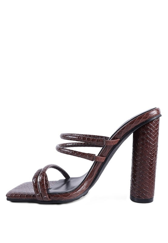 DANDELION HIGH BLOCK HEELED CROC SANDALS