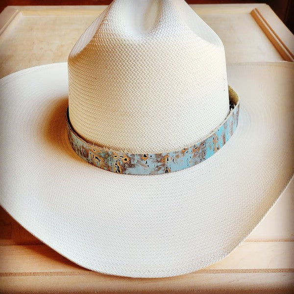 Turquoise Metallic Embossed Leather Hat Band