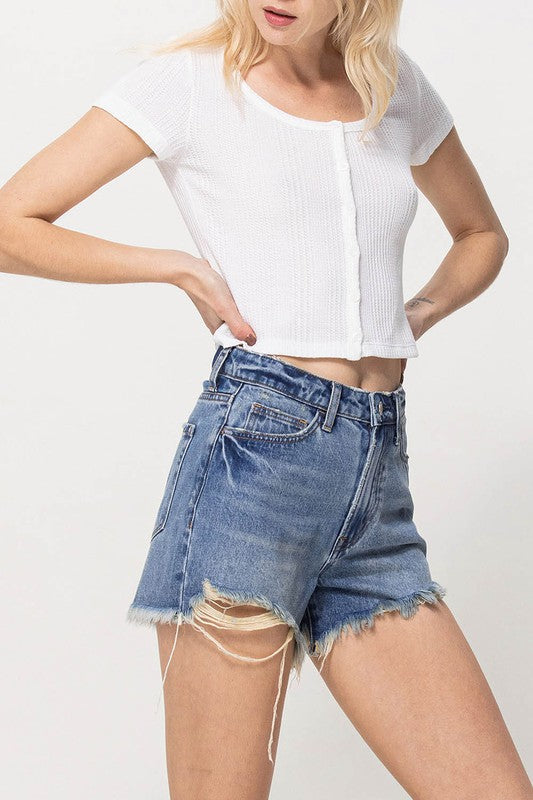 Distressed Rigid Mom Shorts