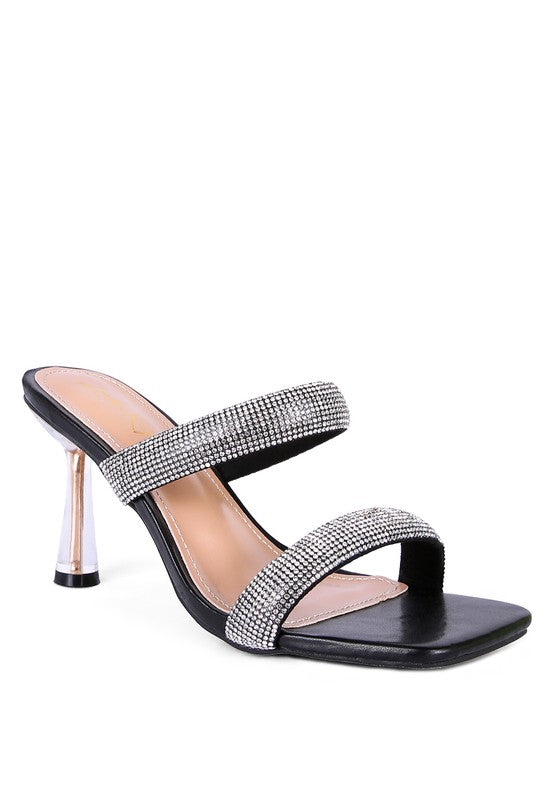 DOLLS DIAMANTE MID HEEL SLIDE SANDALS