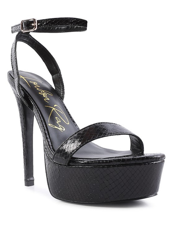 SWEETHEART CROC PLATFORM HIGH HEELED SANDALS