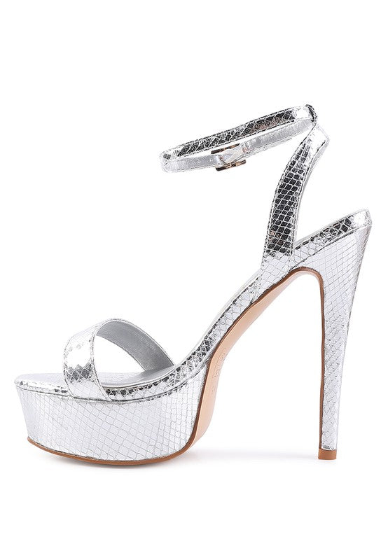 SWEETHEART CROC PLATFORM HIGH HEELED SANDALS