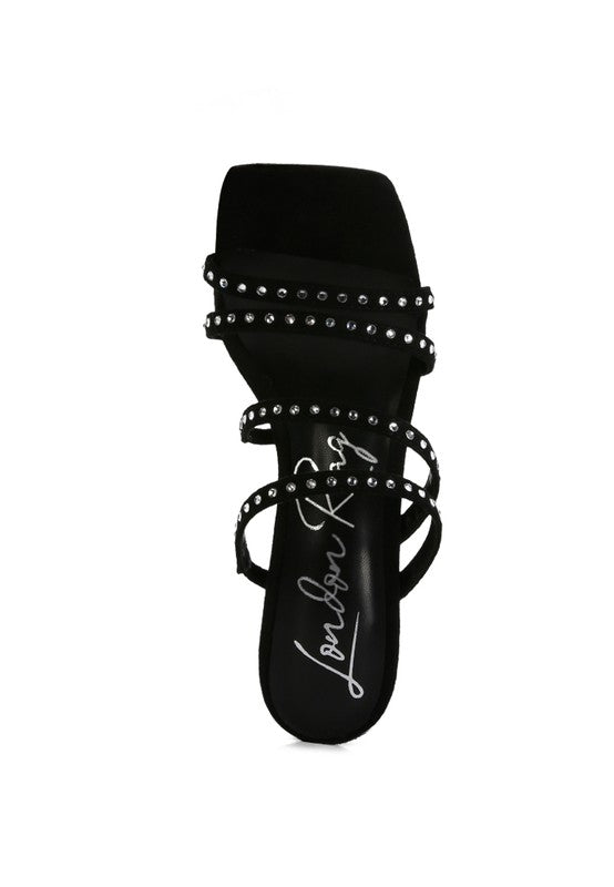 FACE ME STUDDED MID HEEL MULTI STRAP SANDALS