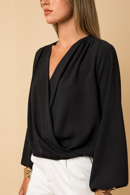 L/S Surplice Shoulder Shirring Top