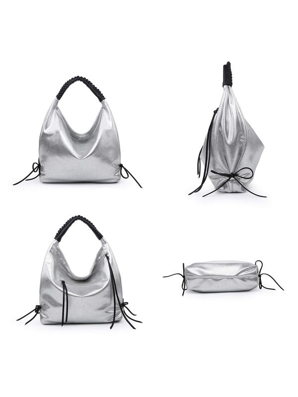 Women hobo bag metallic silver