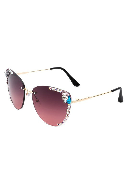 Rimless Rhinestone Fashion Cat Eye Sunglasses