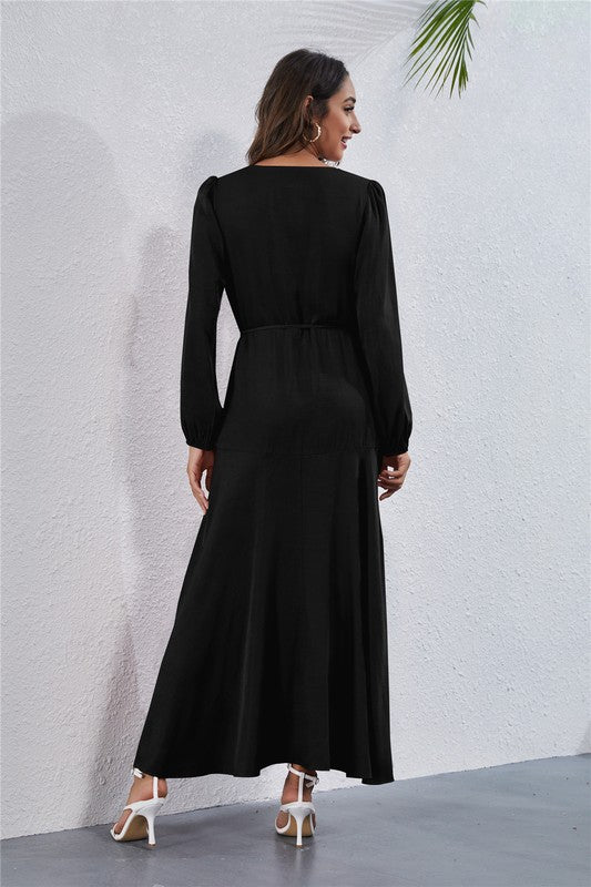 Women's V Neck Long Sleeve Maxi Dress