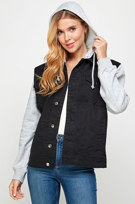 Women's Denim  Jacket with Fleece Hoodies