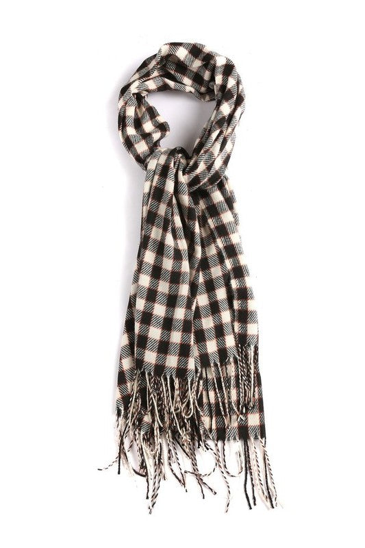 FRINGED PLAID LONG SCARF