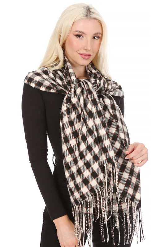 FRINGED PLAID LONG SCARF