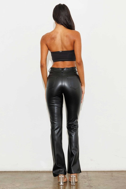 VEGAN LEATHER SIDE SLIT BOOTCUT