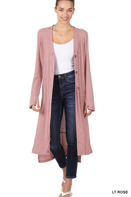 RIBBED LONG CARDIGAN