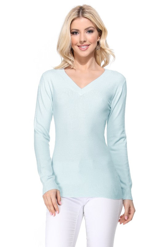 Women's Long Sleeve V-Neck Pulll Over Sweater Top