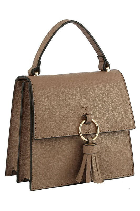 Fashion Ring Tassel Flap Crossbody Satchel